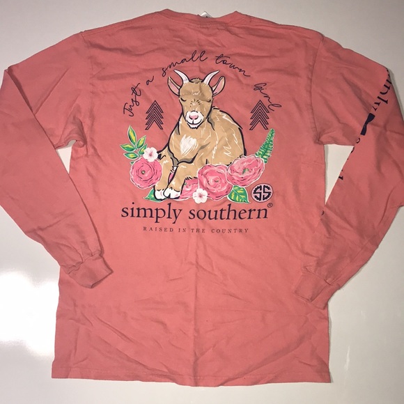 Simply Southern Tee Shirt Long Sleeve Pink w Goat Size Medium - Picture 10 of 10